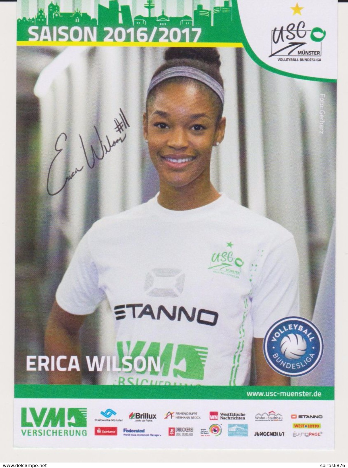 Original Volleyball Autograph Card ERICA MATRECE WILSON ( USA )  Team USC Münster Germany - Women Bundesliga 2016 / 2017 - Voleibol