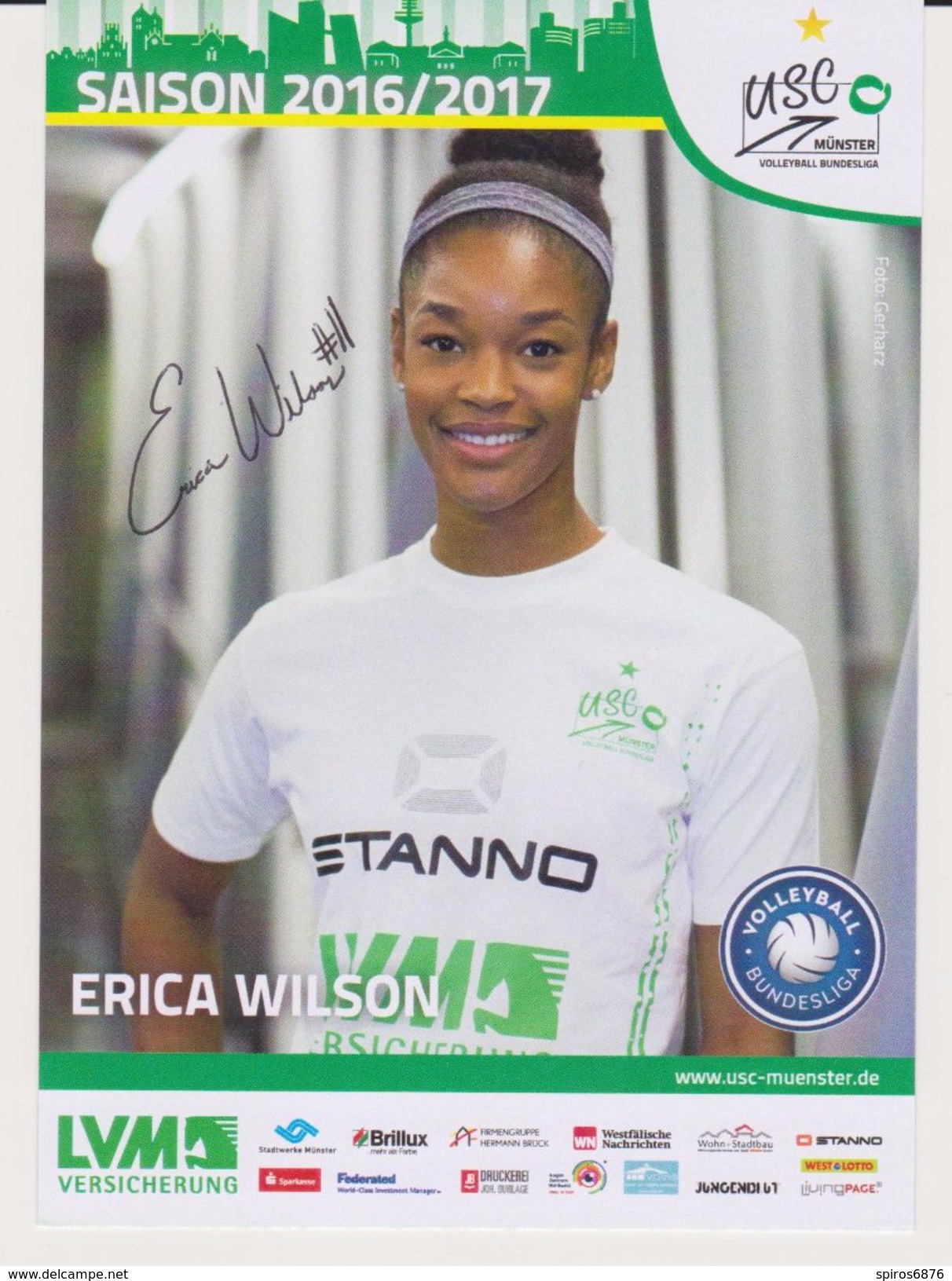 Original Volleyball Autograph Card ERICA MATRECE WILSON ( USA )  Team USC Münster Germany - Women Bundesliga 2016 / 2017 - Volleyball
