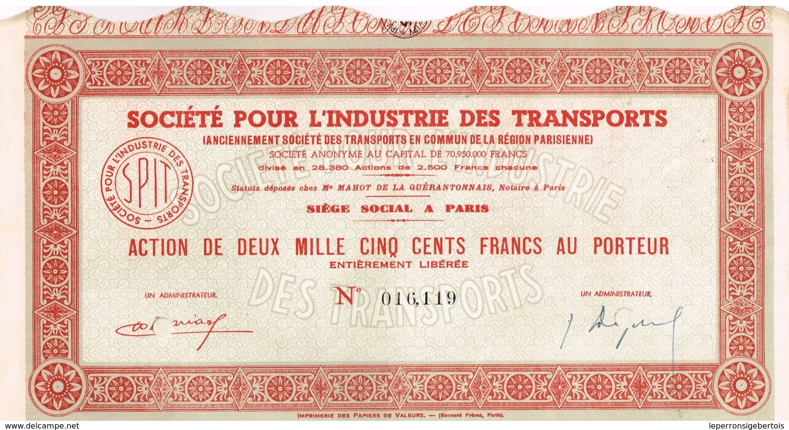 Action Ancienne - Société Pour L'Industrie Des Transports- Titre Annulé - Trasporti