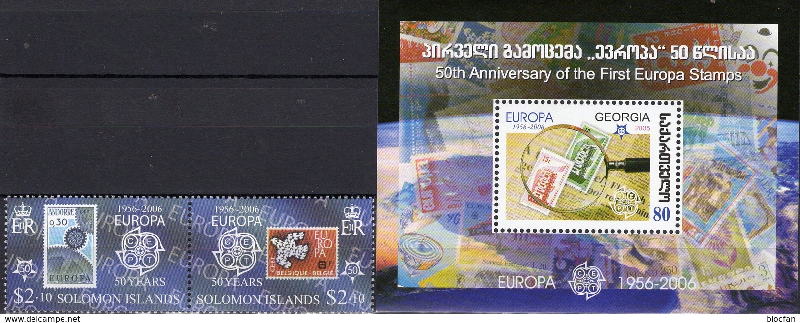 CEPT 1956-2006 Salomon 1222/3 ZD,Georgia Bl.37 ** 10€ F-Andorra 199 B 1254 Hb Bloc S/s Se-tenant Bf Stamp On Stamps - Salomon (Iles 1978-...)