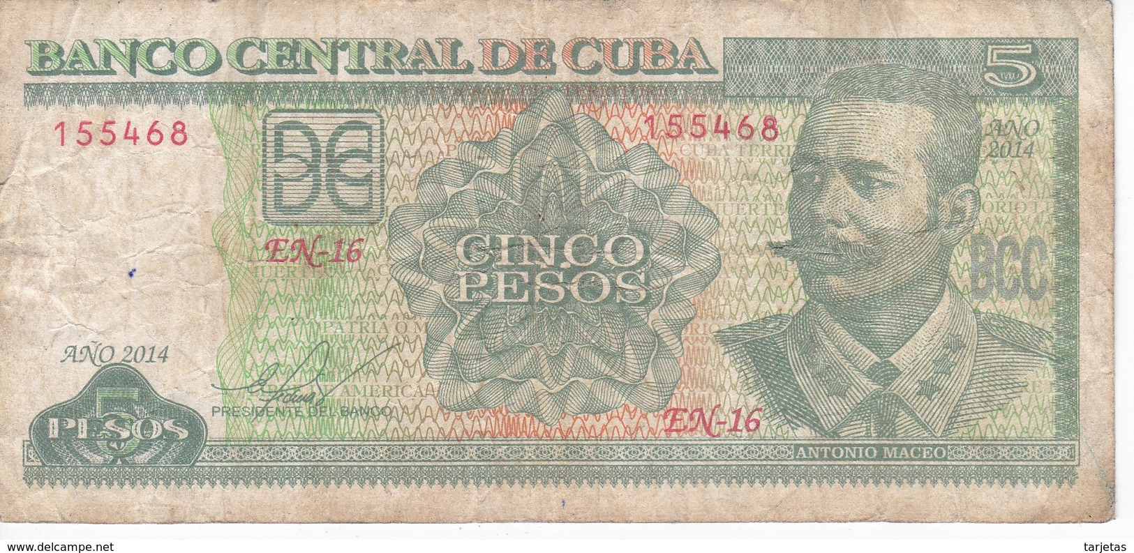 BILLETE DE CUBA DE 5 PESOS DEL AÑO 2014 DE ANTONIO MACEO  (BANKNOTE) - Cuba