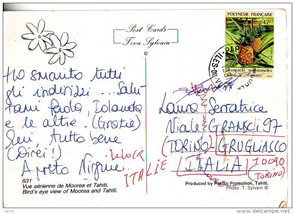 Polinesia Francese, Ananas  Val 42 F Anno 1991 Su Cartolina - Storia Postale