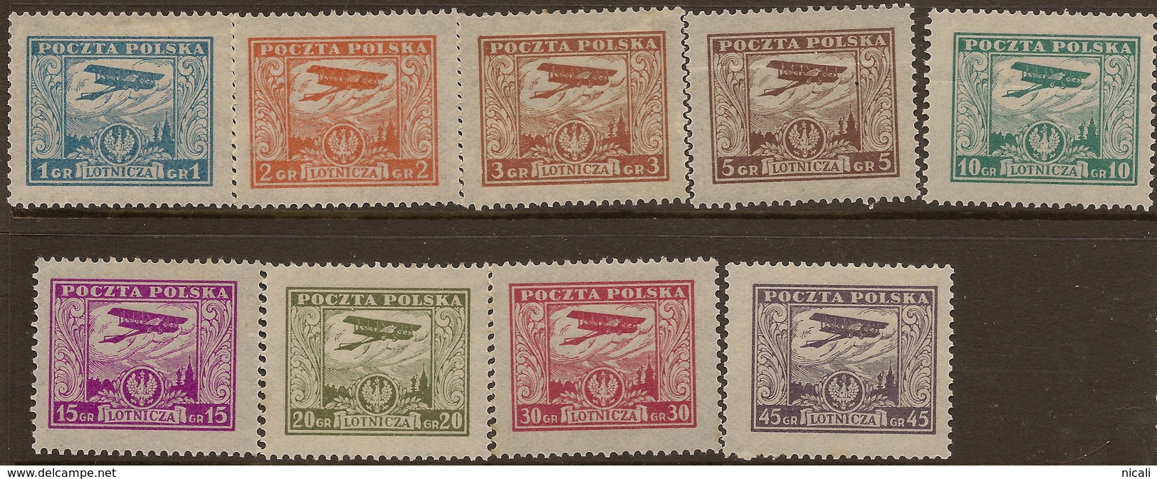 POLAND 1925 Air Set SG 252-60 HM #AED11 - Unused Stamps