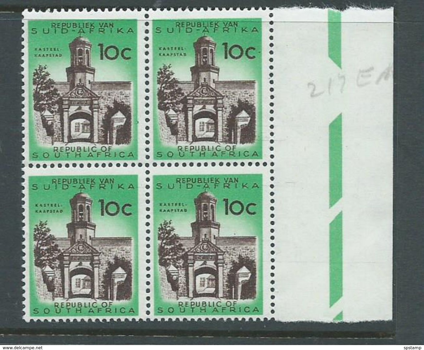 South Africa 1961 - 1963 No Watermark Definitives 10c Capetown Castle Block Of 4 Marginal MNH - Unused Stamps