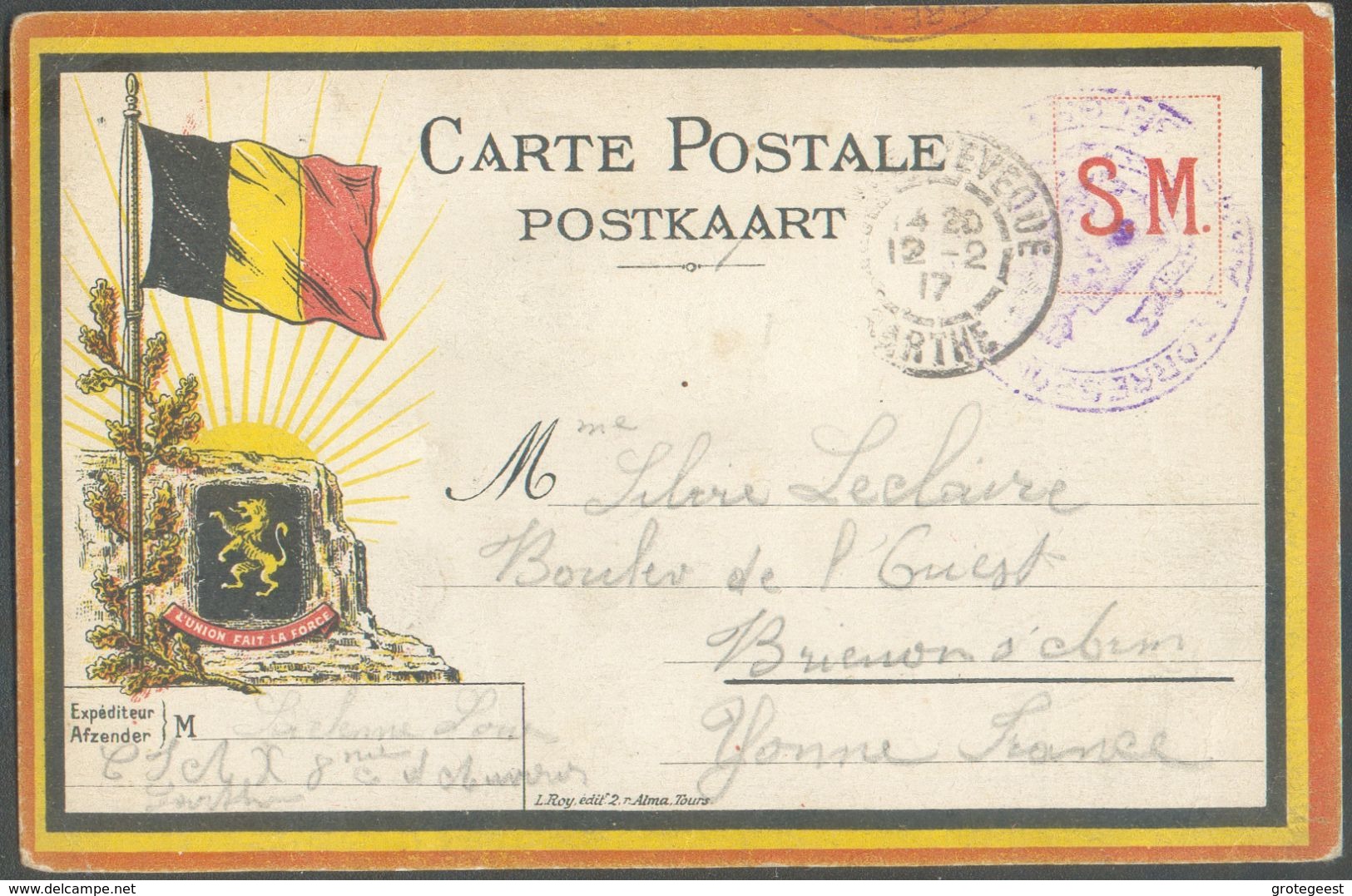 C.P. En S.M. Obl. Dc Française PONT-l'EVEQUE 12-2-1917 Verss Briançon Yonne- 12296 - Armada Belga