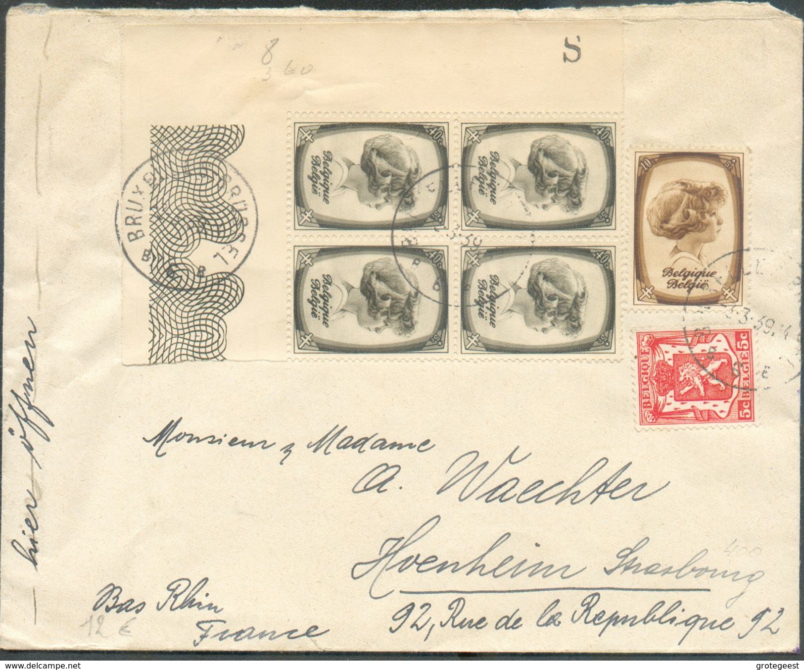 Lettre Affr. Prince Albert Enfant 10c+ 40c. (bloc De 4 Cdf) + Lion 5c. Obl. Sc BRUXELLES 1 Sur Lettre Du 3-3-1939 Vers L - Briefe U. Dokumente