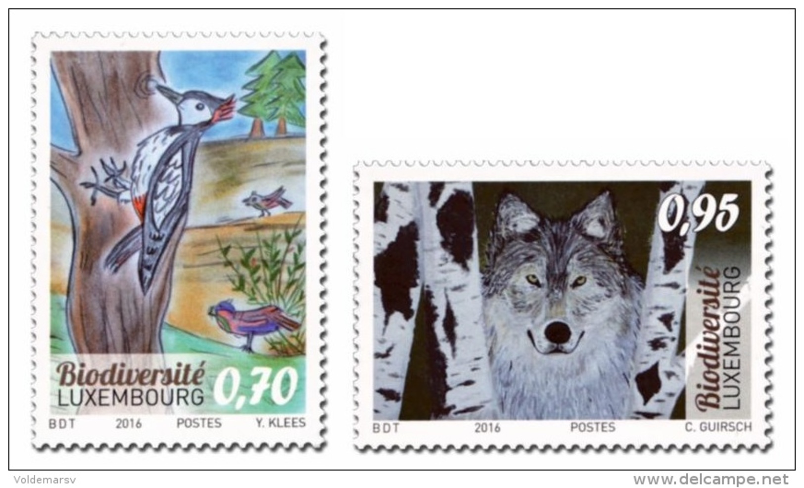 Luxembourg 2016 Mih. 2100/01 Children's Drawings. Biodiversity. Fauna. Wolf. Birds. Woodpecker MNH ** - Nuovi