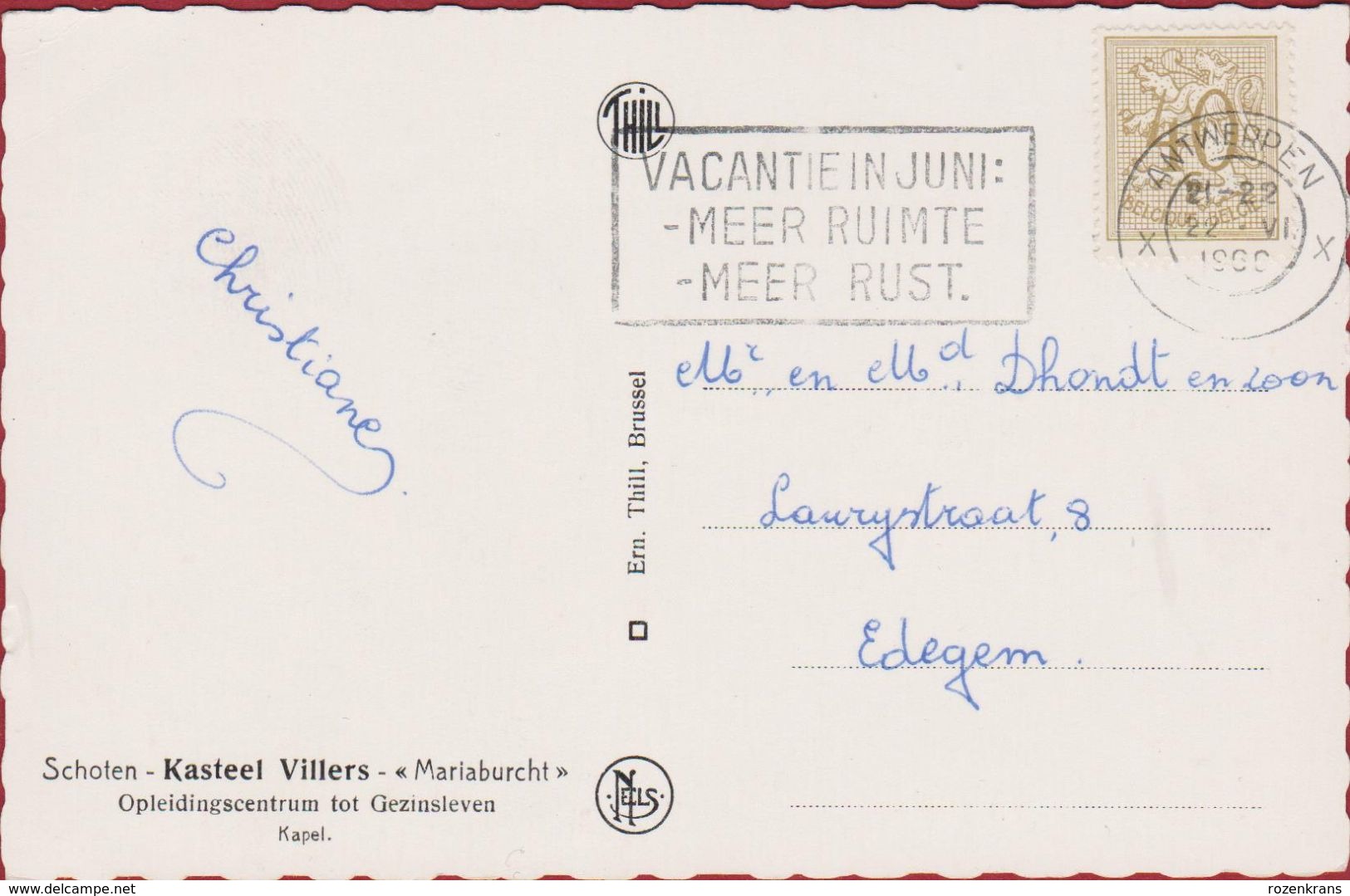 SCHOTEN - Kasteel Villers - Mariaburcht - Opleidingscentrum Tot Gezinsleven - Kapel 1969 - Schoten