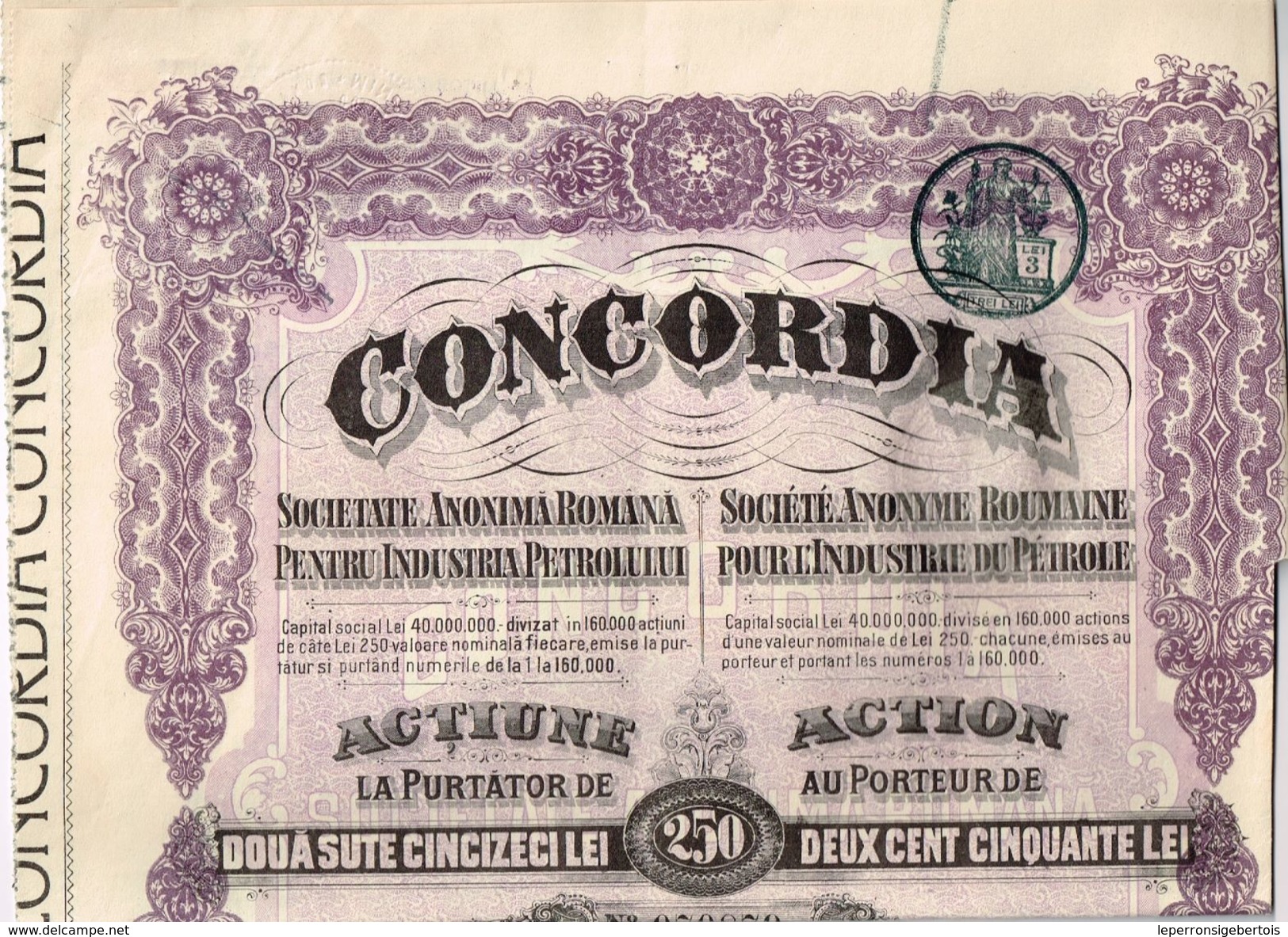 Action Ancienne -Concordia - Société Anonyme Roumaine Pour L'Industrie Du Pétrole - Titre De 1920 - Pétrole