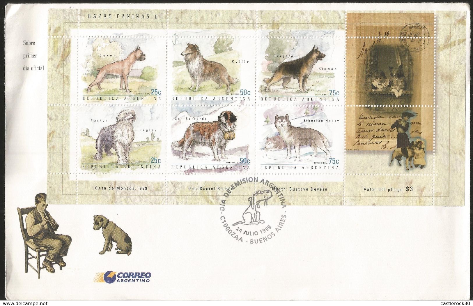 J) 1999 ARGENTINA, CANINE RACES, FDC - Lettres & Documents