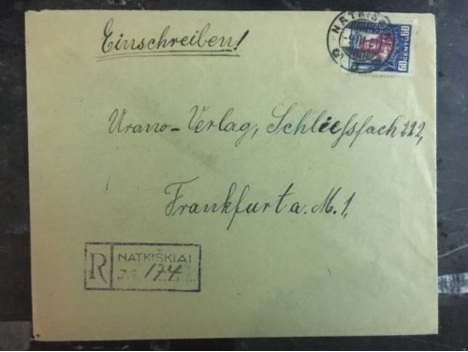 1931 Natkiskiai Lithuania Registered Cover To Frankfurt Germany - Lithuania