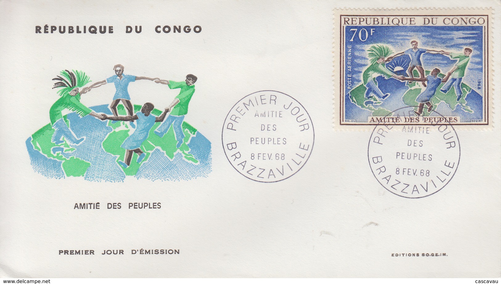 Enveloppe  FDC  1er  Jour   CONGO    Amitiés  Des  Peuples   1968 - FDC