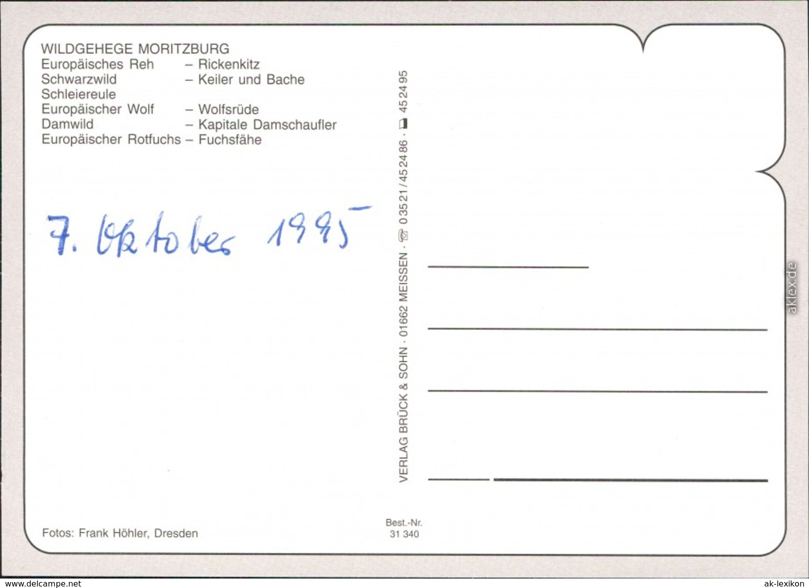 Ansichtskarte Moritzburg Wildgehege 1995 - Moritzburg