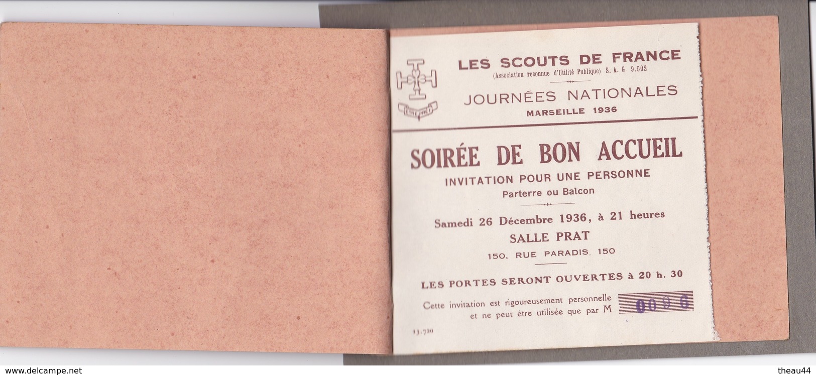 SCOUTISME - Carte De Participant - Invitation - MARSEILLE, Salle Prat, 150 Rue Paradis En 1936 - Voir Description - Scoutisme