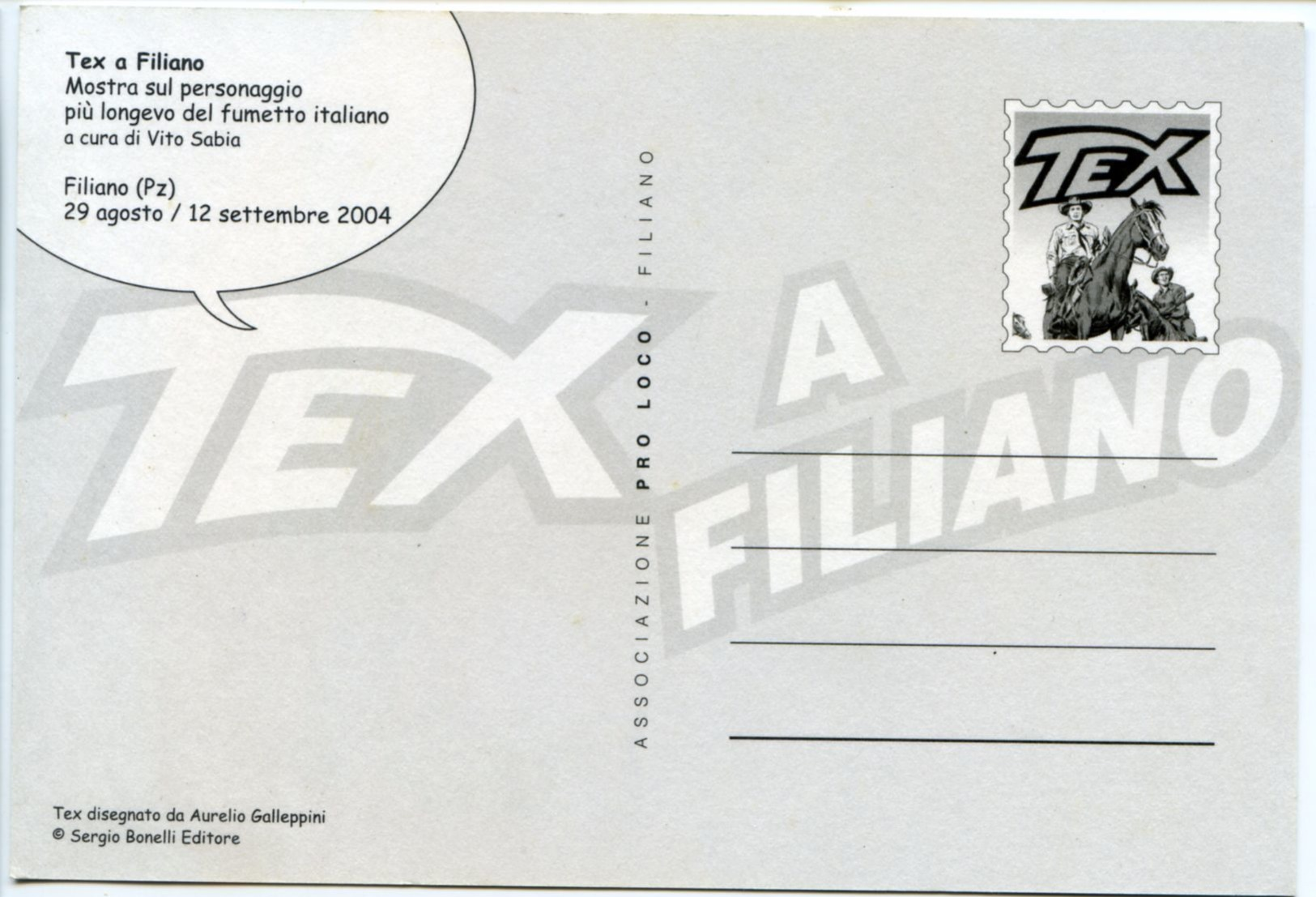 659> CARTOLINA Di TEX A FILIANO (Potenza) = Per La MOSTRA Dal 29 Agosto Al 12 Settembre 2004 - Rara - Fumetti