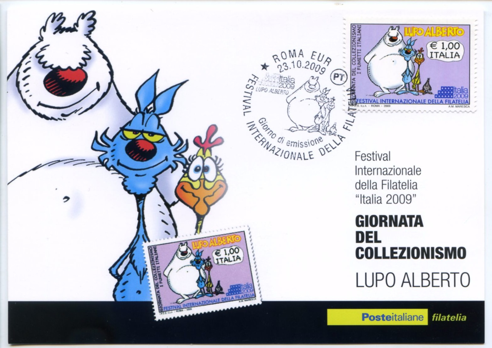 661> Cartolina LUPO ALBERTO = FDC Francobollo Giornata Del Collezionismo - Roma 23 OTTOBRE 2009 - Fumetti