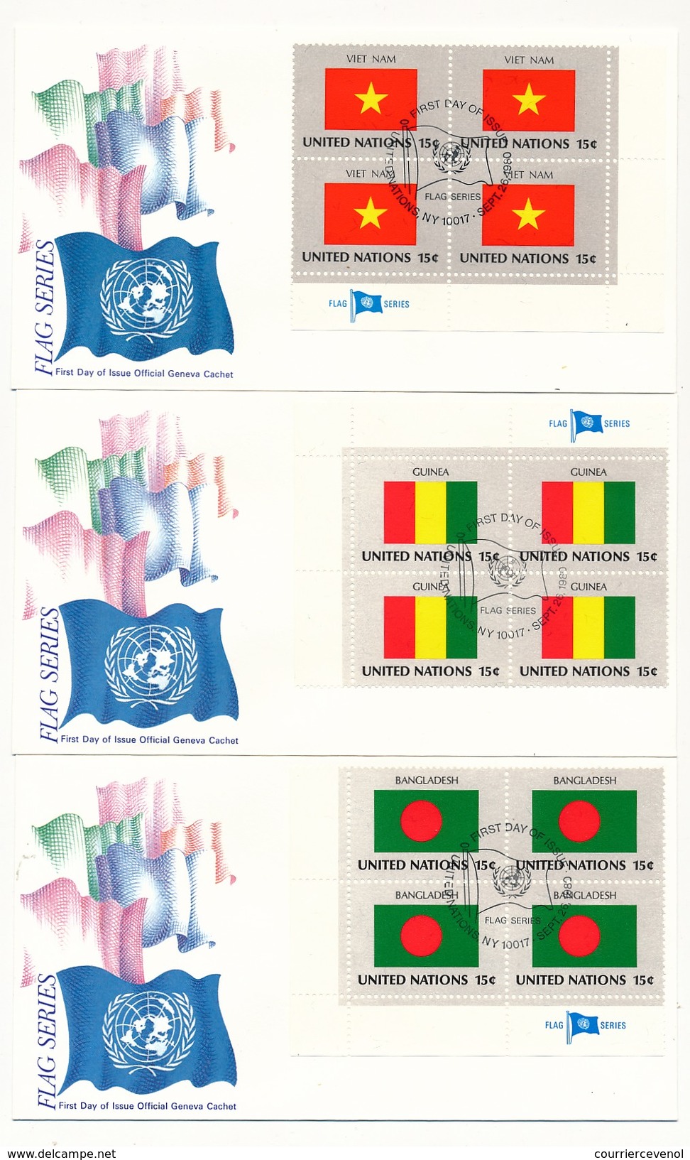 NATIONS UNIES - 16 Enveloppes FDC - Série Des Drapeaux - NY10017 - 1980 (en Blocs De 4) - Sobres