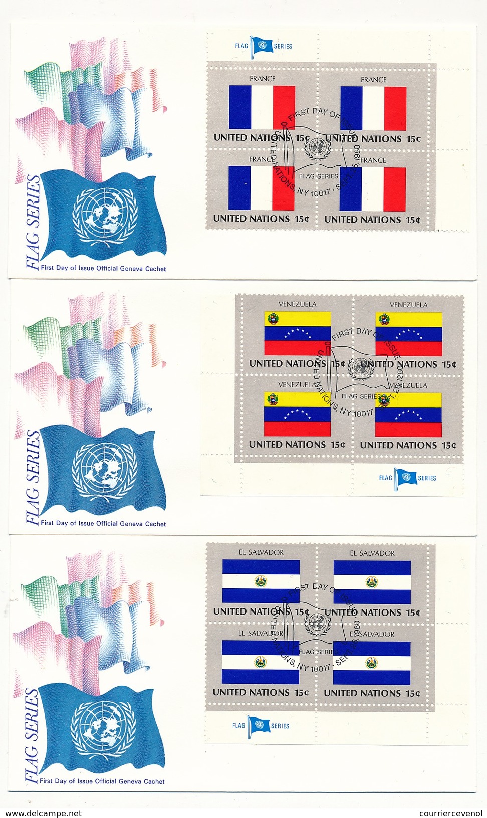 NATIONS UNIES - 16 Enveloppes FDC - Série Des Drapeaux - NY10017 - 1980 (en Blocs De 4) - Sobres