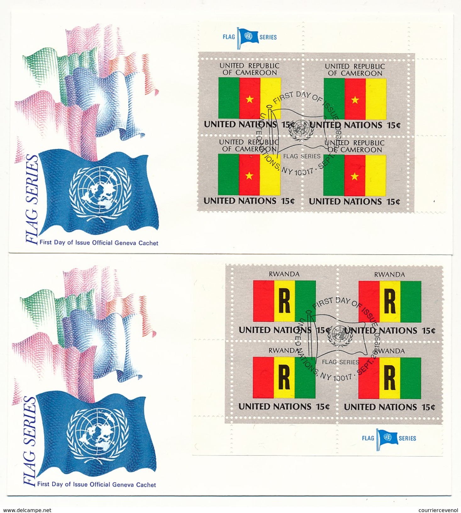 NATIONS UNIES - 16 Enveloppes FDC - Série Des Drapeaux - NY10017 - 1980 (en Blocs De 4) - Enveloppes