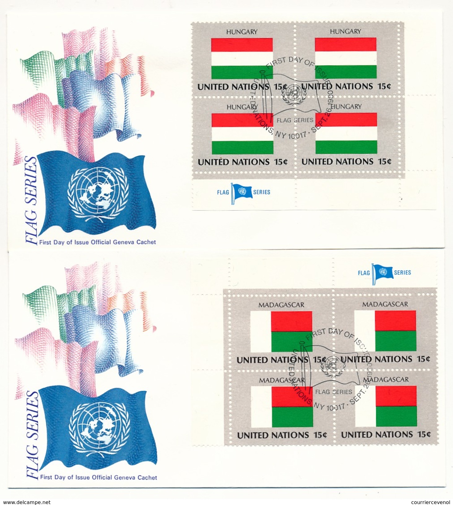 NATIONS UNIES - 16 Enveloppes FDC - Série Des Drapeaux - NY10017 - 1980 (en Blocs De 4) - Sobres