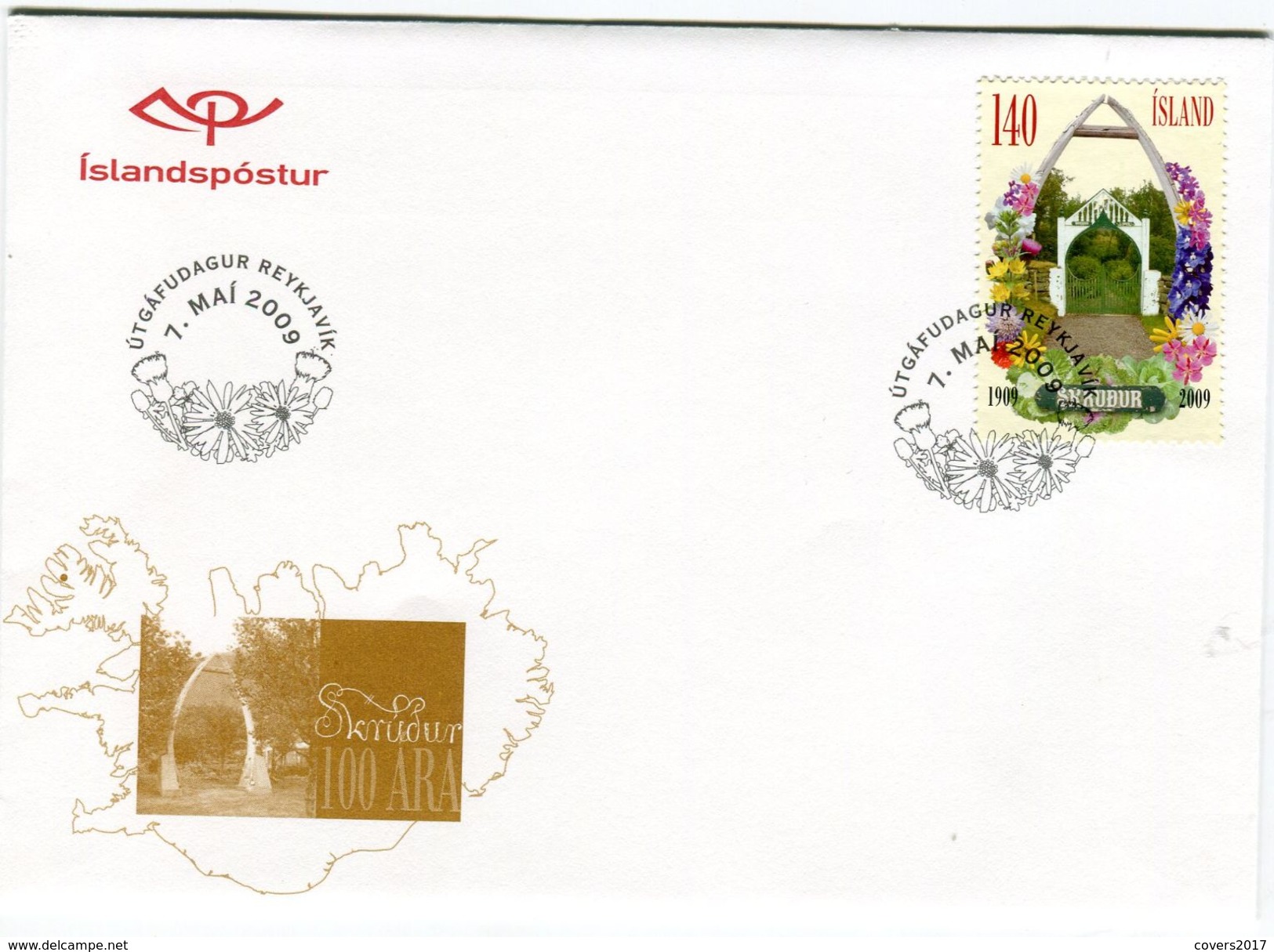 Iceland/Islande/Ijsland/Island FDC 07.X.2009 Skrúður Garden Park Matching Cover - FDC