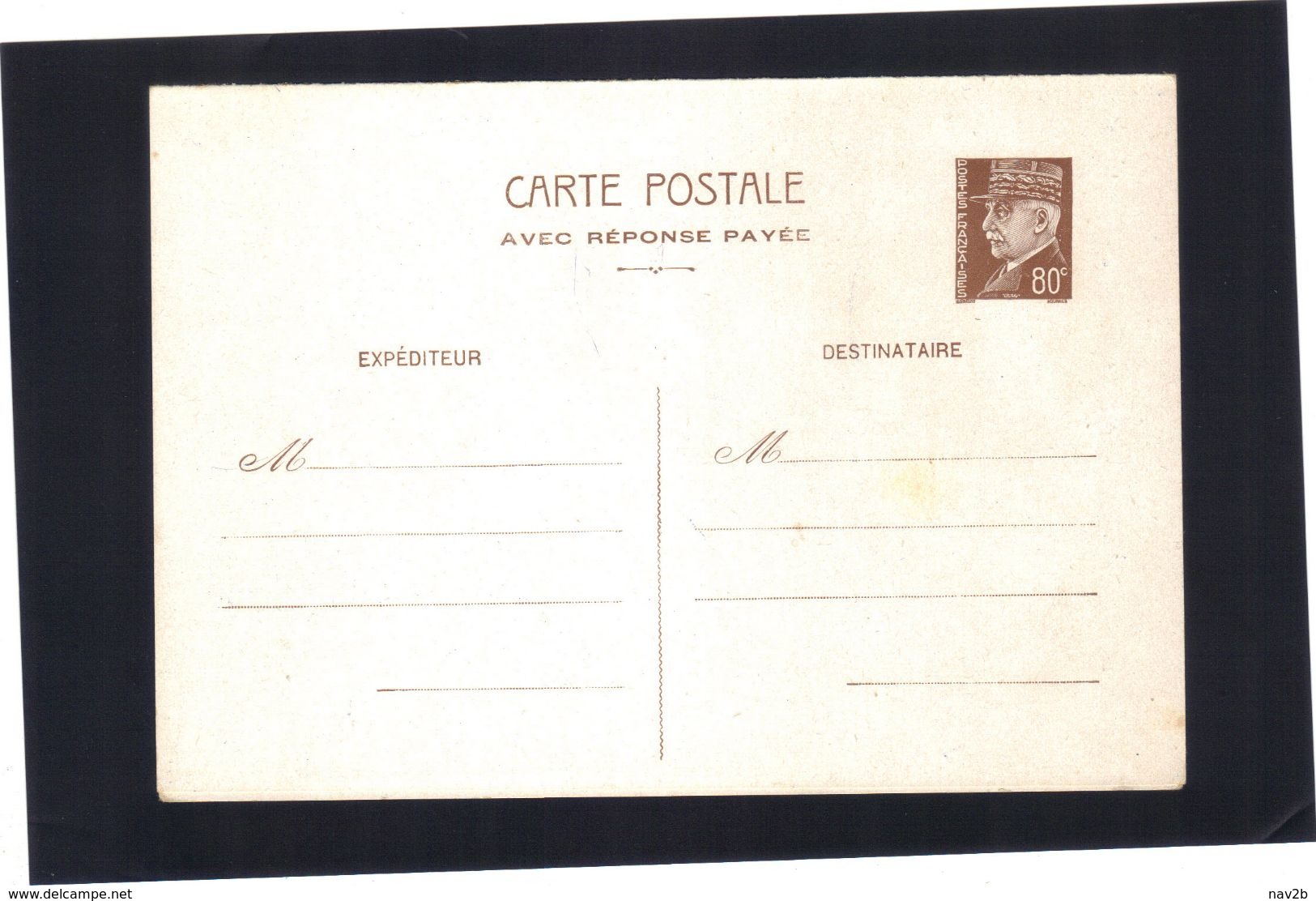 Entier Carte Postale Pétain 80 Cts .  REPONSE  PAYEE .  Neuve . - Cartoline Postali E Su Commissione Privata TSC (ante 1995)