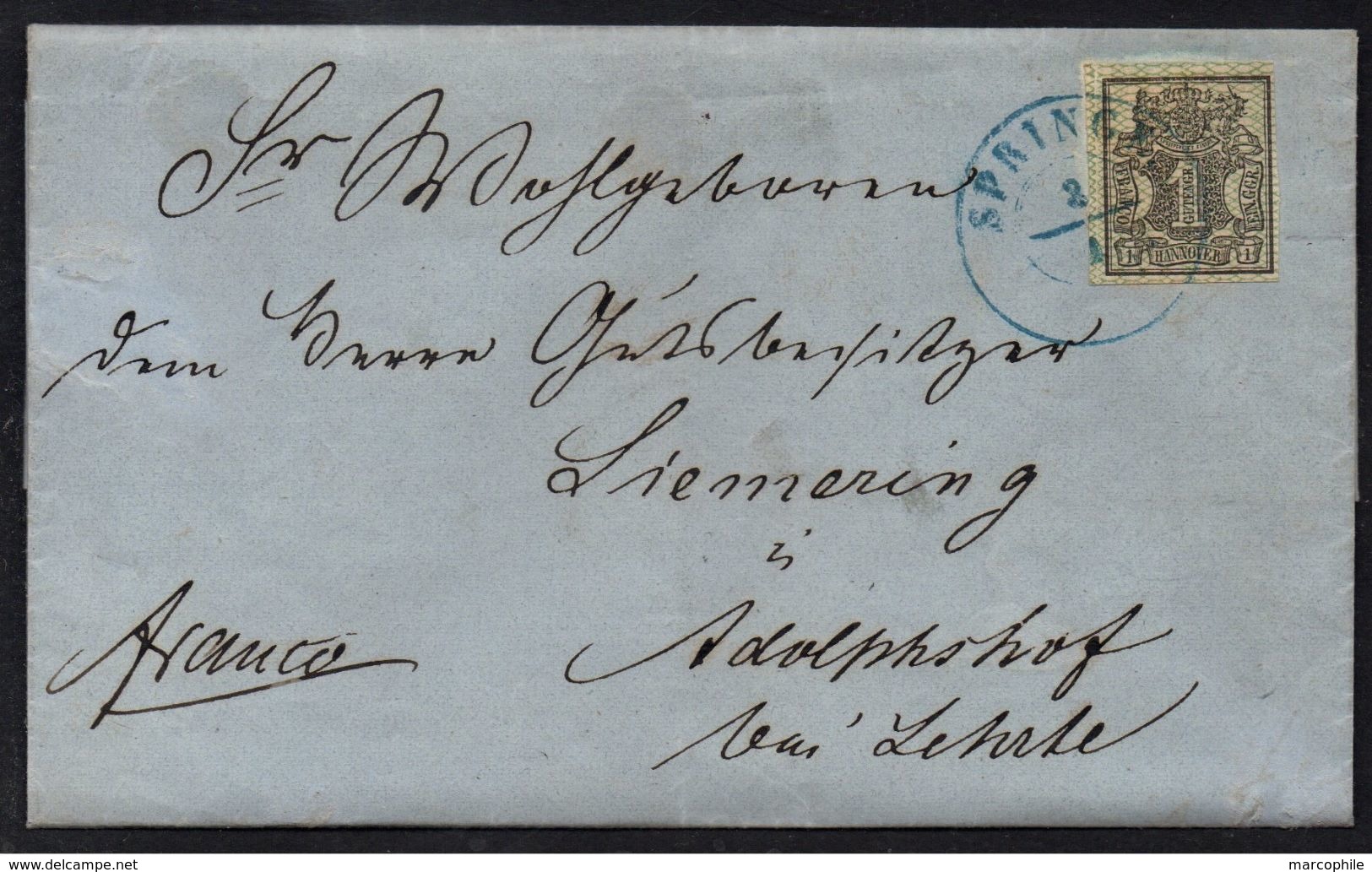 HANNOVER - SPRINGE /  1857 Mi # 9 - PRACHT EXEMPLAR AUF FALTBRIEF NACH ADOLPHSHOF - LEHRTE (ref 7725) - Hanovre