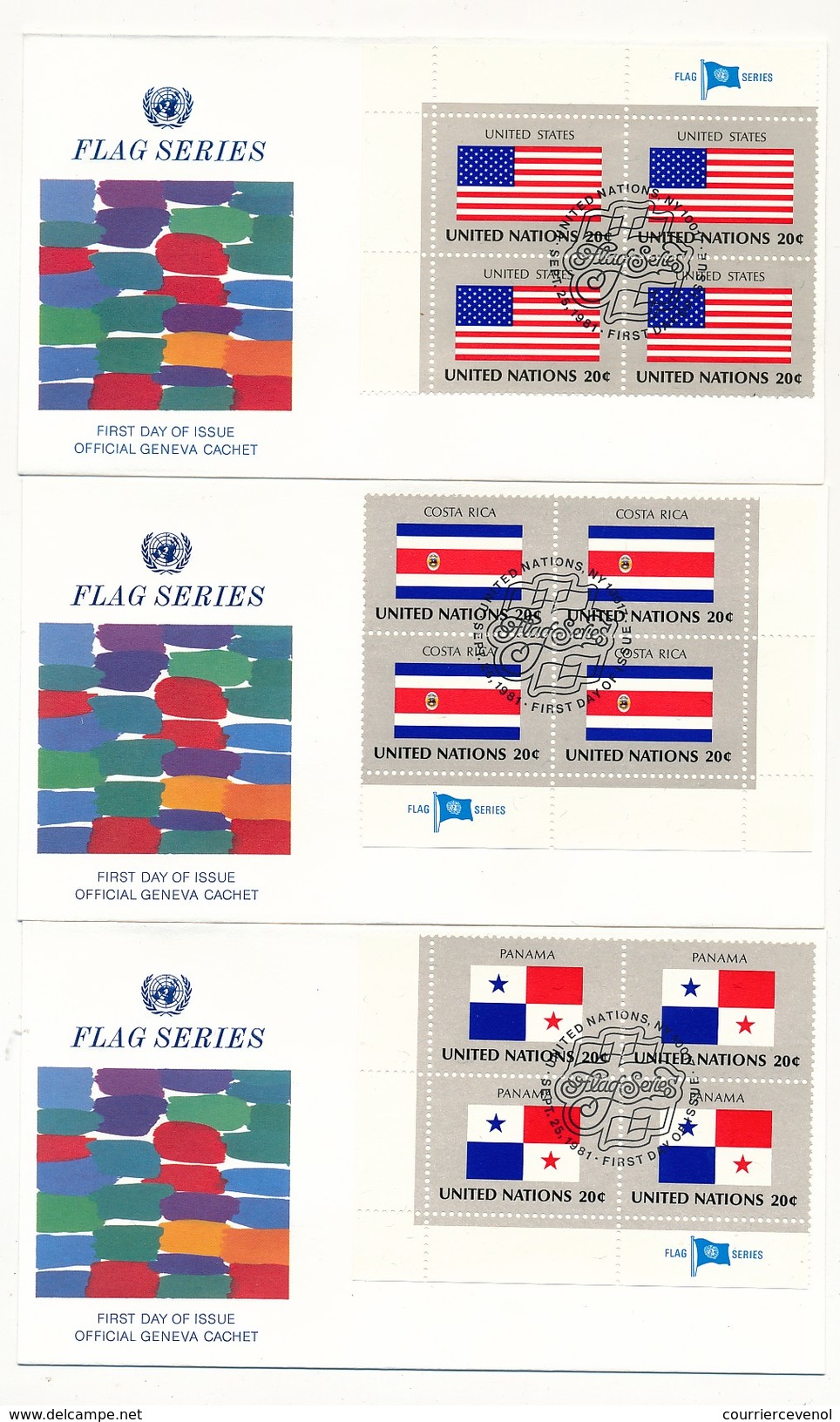 NATIONS UNIES - 16 Enveloppes FDC - Série Des Drapeaux - NY10017 - 1981 (en Blocs De 4) - Enveloppes