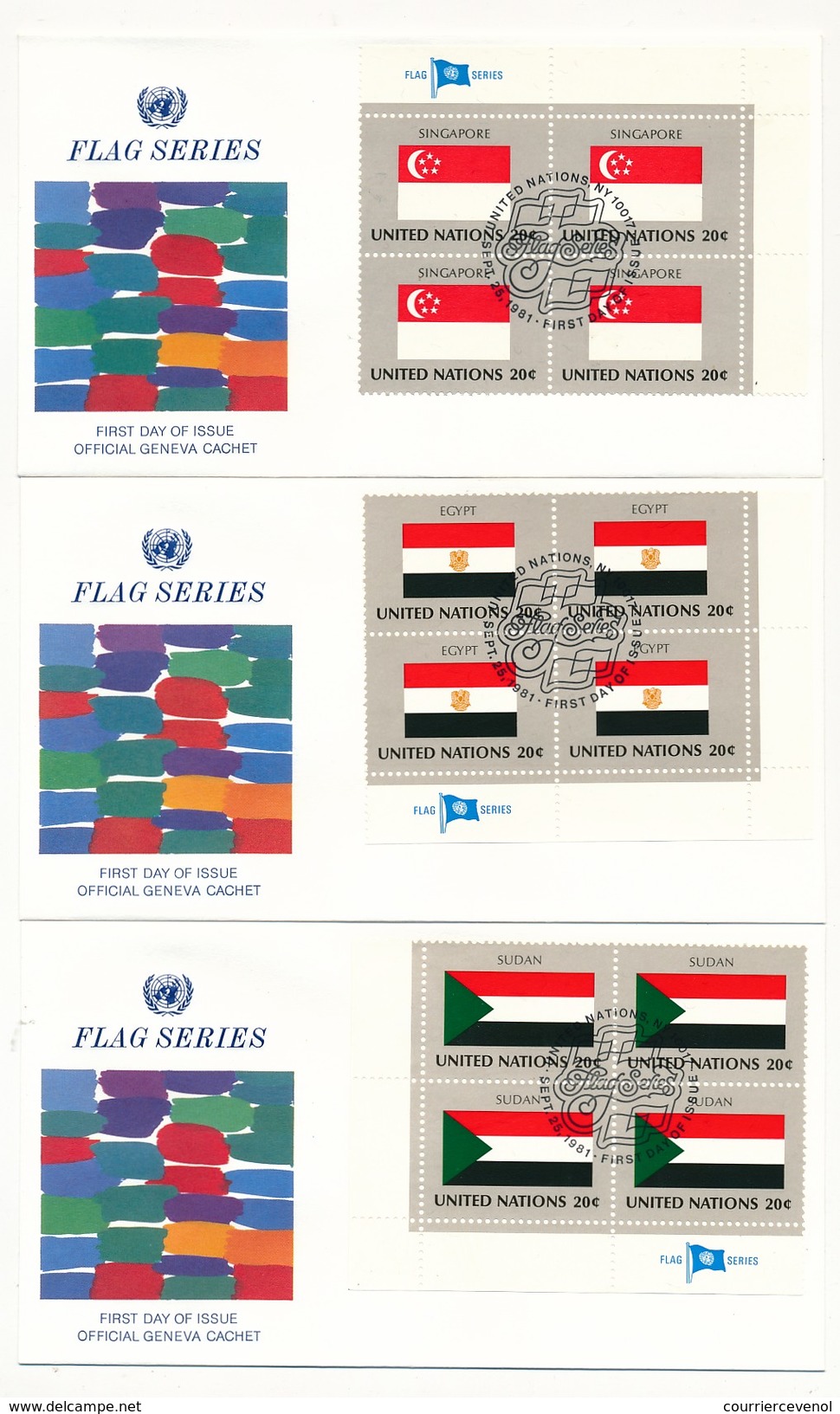 NATIONS UNIES - 16 Enveloppes FDC - Série Des Drapeaux - NY10017 - 1981 (en Blocs De 4) - Sobres