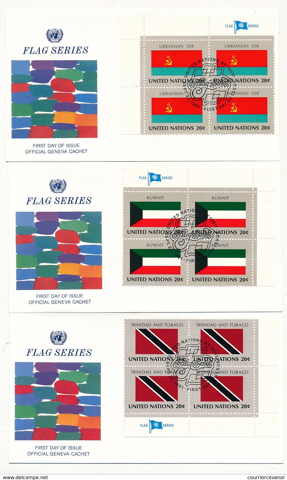 NATIONS UNIES - 16 Enveloppes FDC - Série Des Drapeaux - NY10017 - 1981 (en Blocs De 4) - Sobres