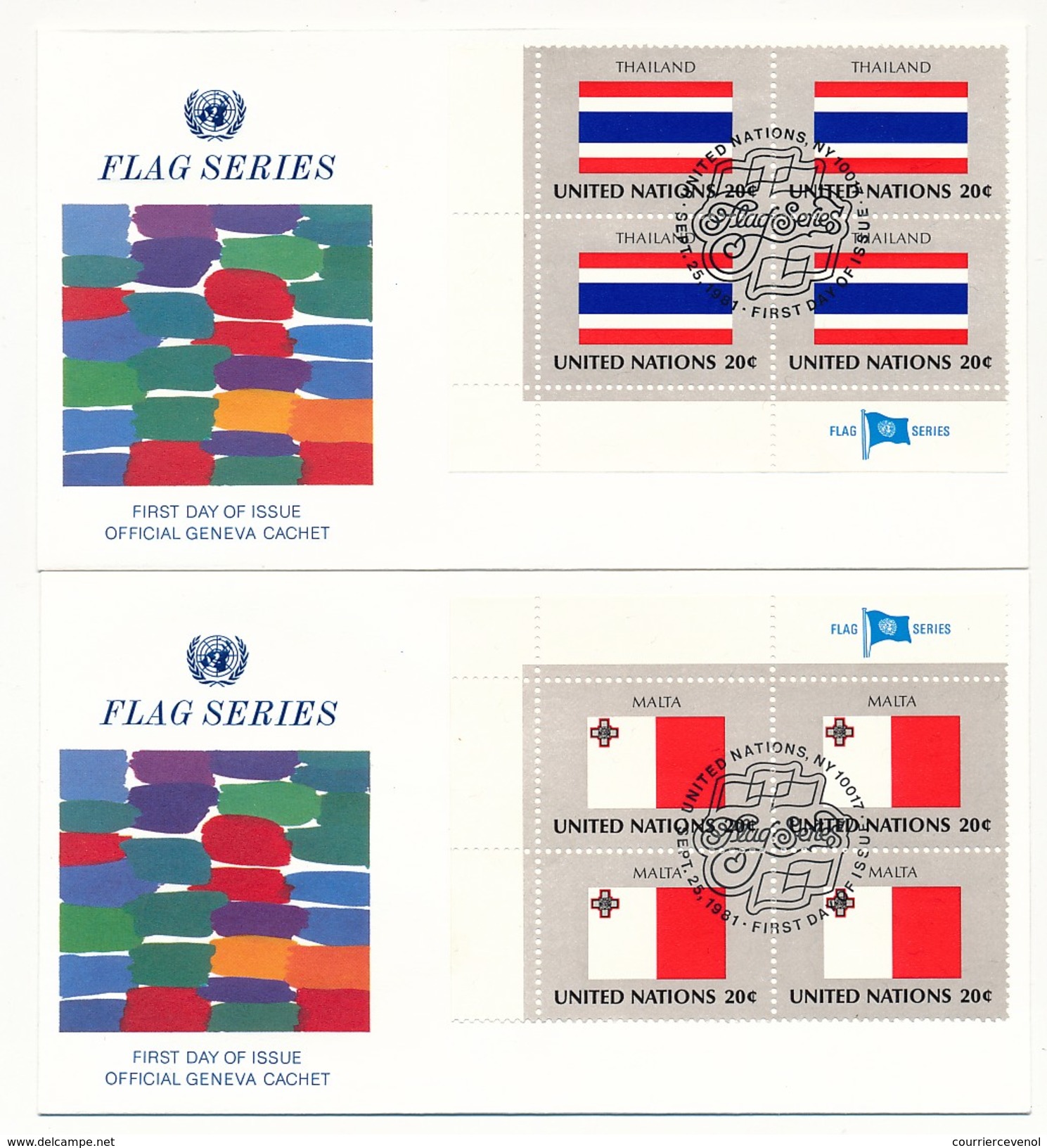 NATIONS UNIES - 16 Enveloppes FDC - Série Des Drapeaux - NY10017 - 1981 (en Blocs De 4) - Sobres