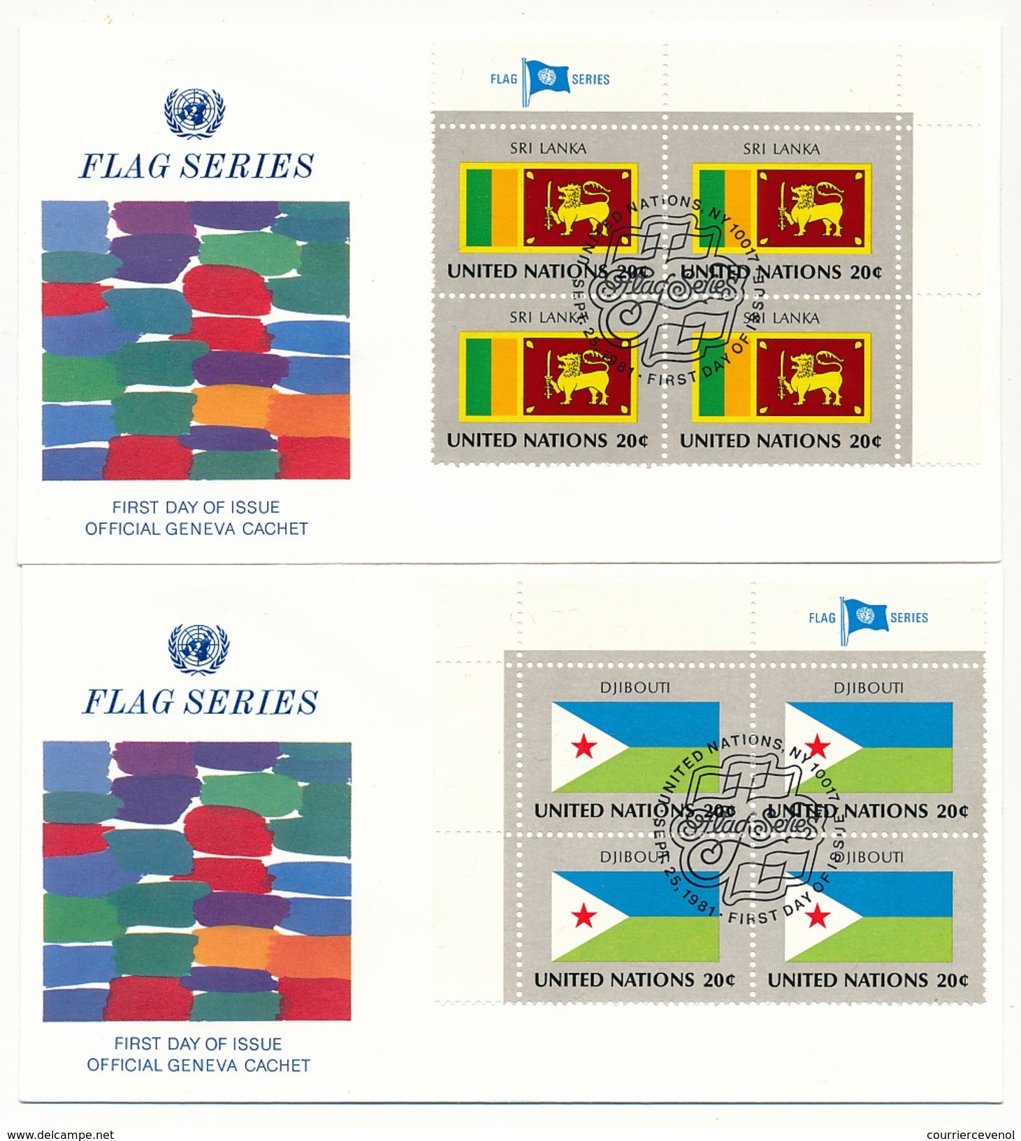 NATIONS UNIES - 16 Enveloppes FDC - Série Des Drapeaux - NY10017 - 1981 (en Blocs De 4) - Sobres