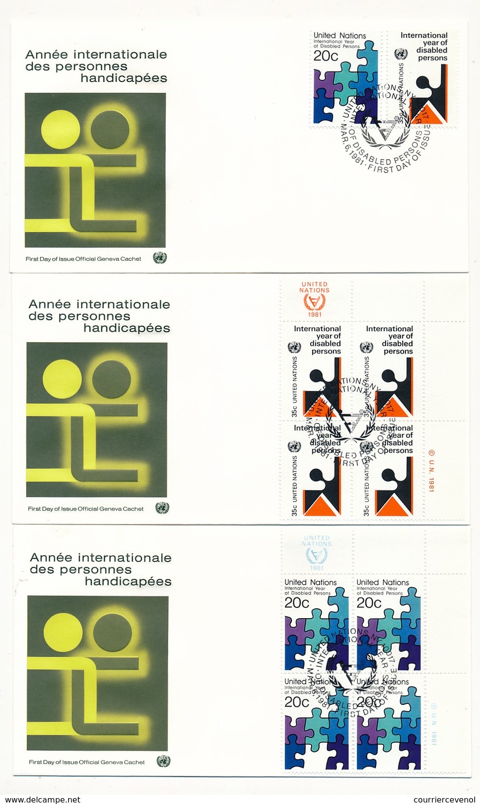 NATIONS UNIES - 9 Enveloppes FDC - Année Internationale Des Personnes Handicapées - 1981 - New York / Genève / Vienne - Behinderungen