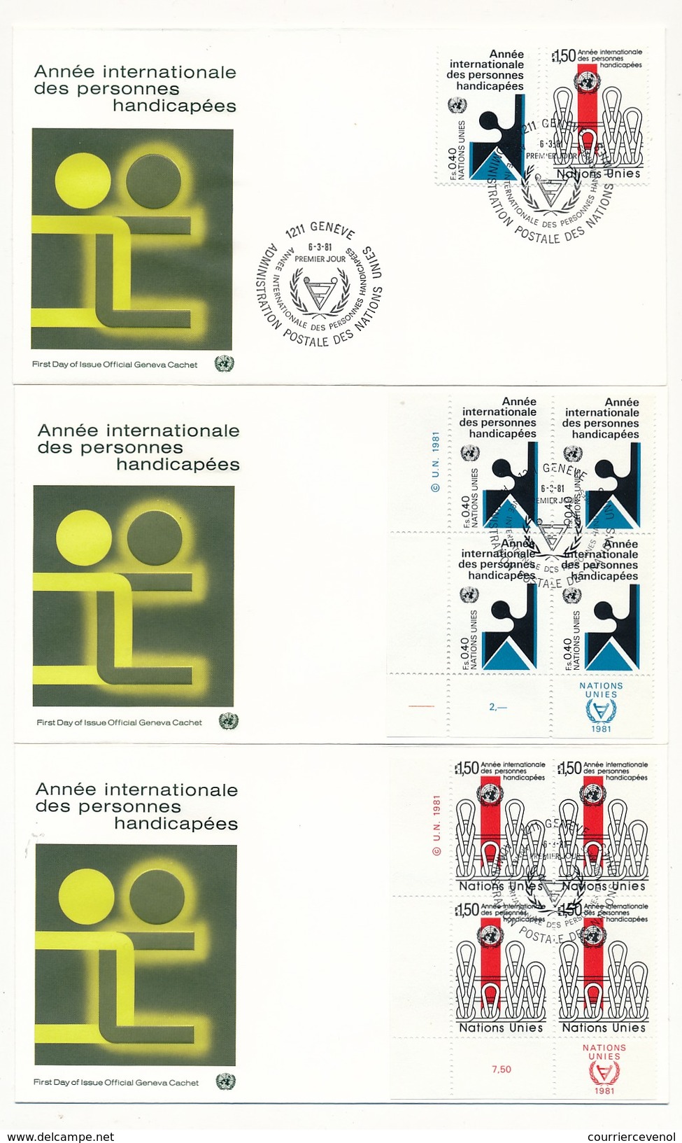 NATIONS UNIES - 9 Enveloppes FDC - Année Internationale Des Personnes Handicapées - 1981 - New York / Genève / Vienne - Handicaps