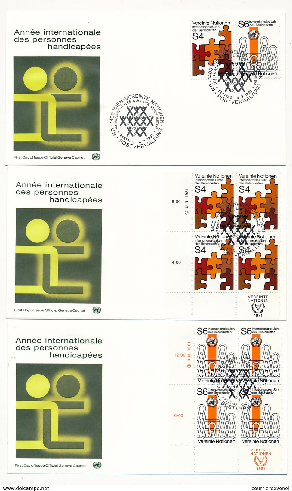 NATIONS UNIES - 9 Enveloppes FDC - Année Internationale Des Personnes Handicapées - 1981 - New York / Genève / Vienne - Handicaps