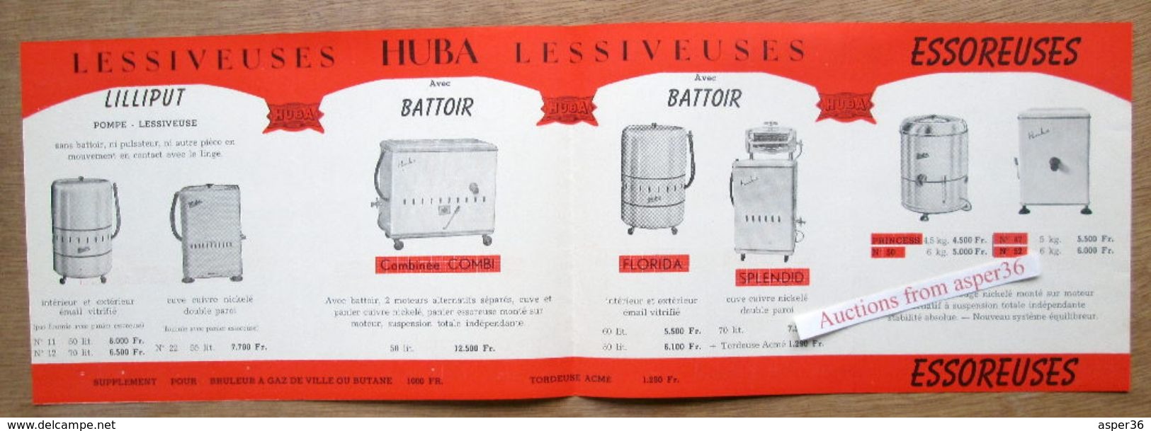 Brochure "Lessiveuse, Essoreuse "Huba" Ets Hugo Baeyens, Erembodegem - Verzamelingen