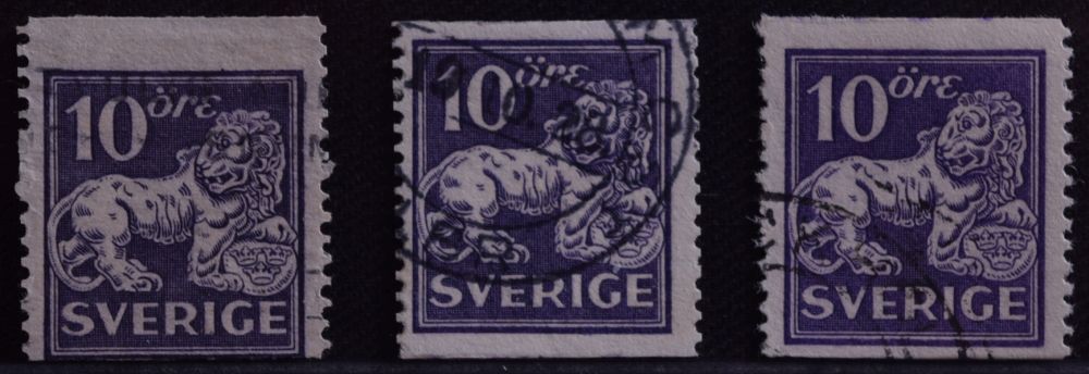 308 308- Stamps - Foreign- Sweden- 1926 Standing Lion 10 öre Violet Type I F. 145Ea, 145Ecx And 145Ecxz, Used Stamps - Andere & Zonder Classificatie