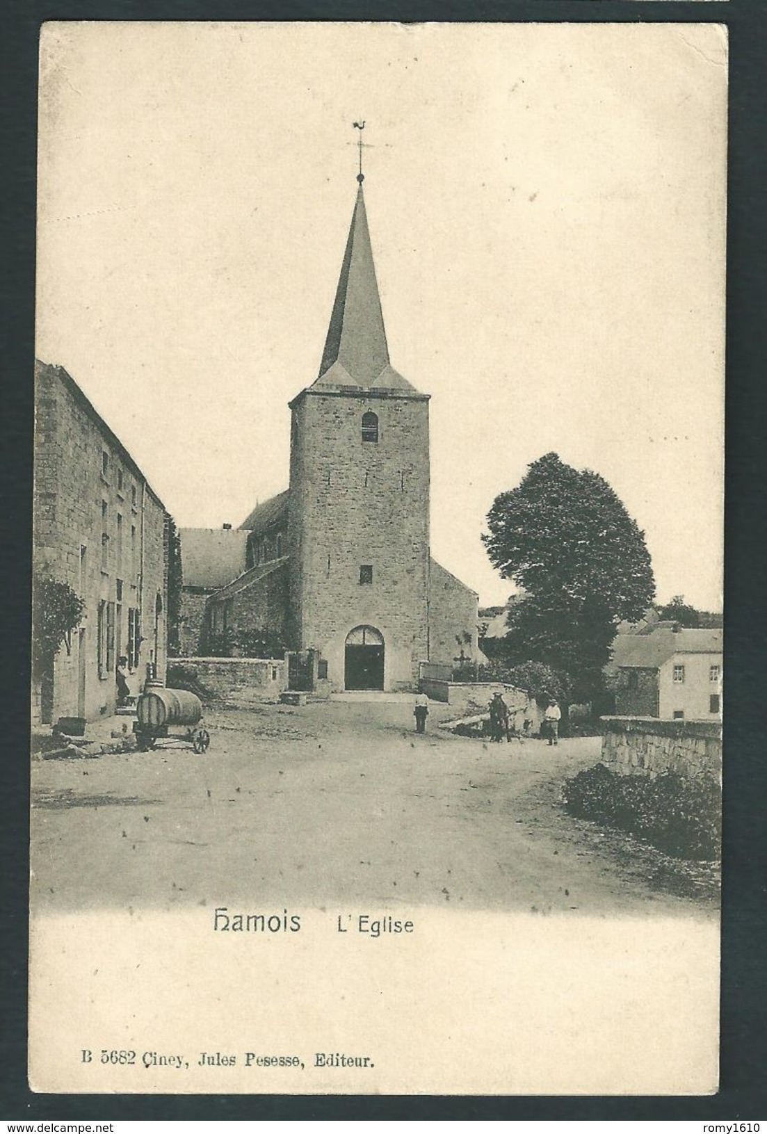 Hamois - L'Eglise.  Scan Recto/Verso Et Agrandissement.  Transport De Tonneau Sur Charroi. Edit: J. Pesesse. 3 Scans. - Hamois