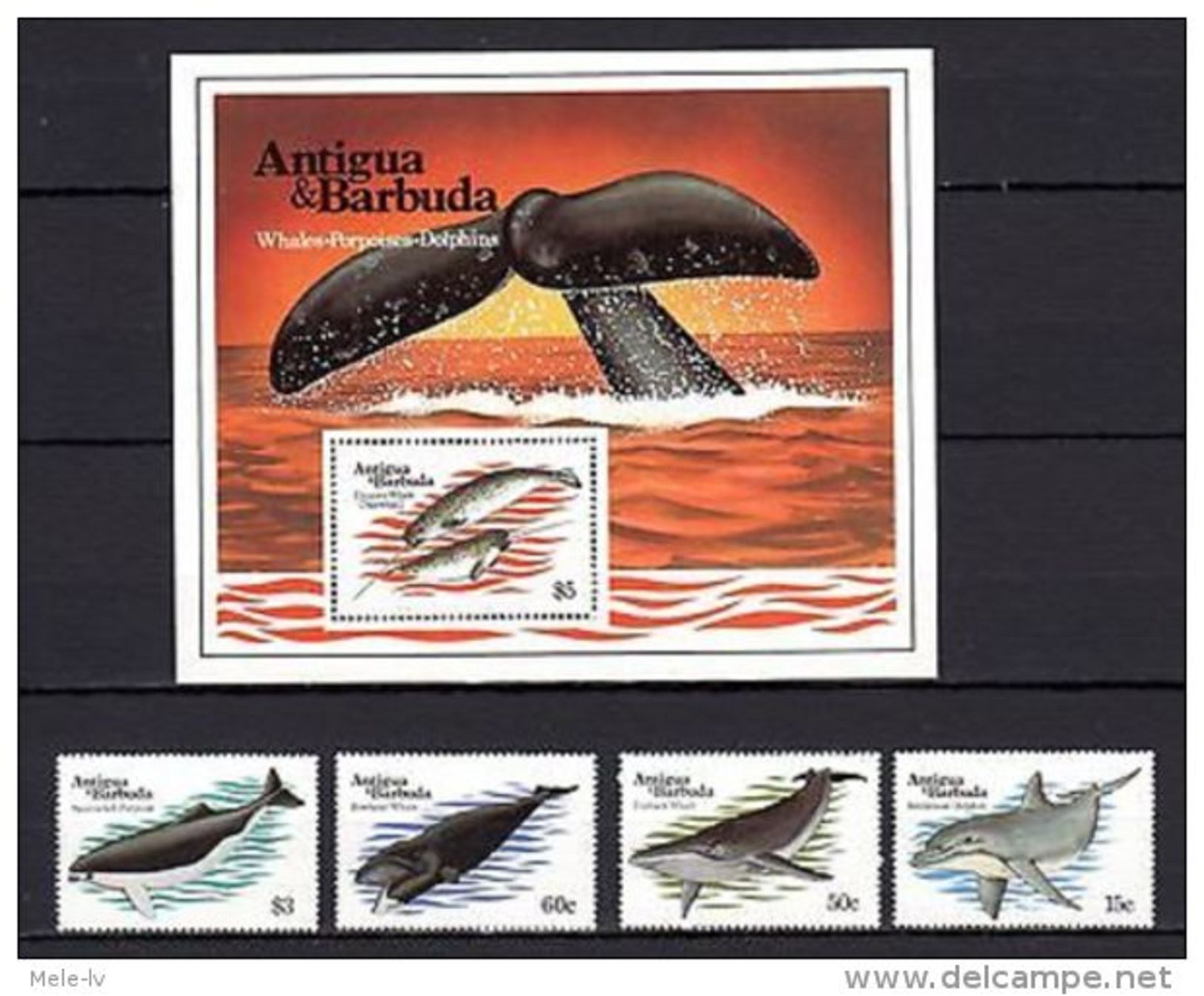 Antigua & Barbuda 1983 Whales MNH Mi.714-17 Bl.71 - Marine Life