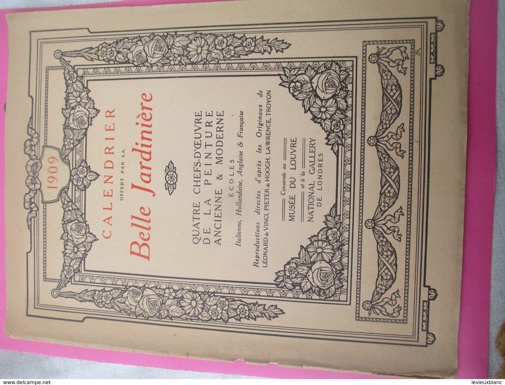 Calendrier De Luxe Très Grand Format/offert Par La BELLE JARDINIERE/Chefs D'oeuvre De La Peinture/Angers/1909 CAL382 - Other & Unclassified