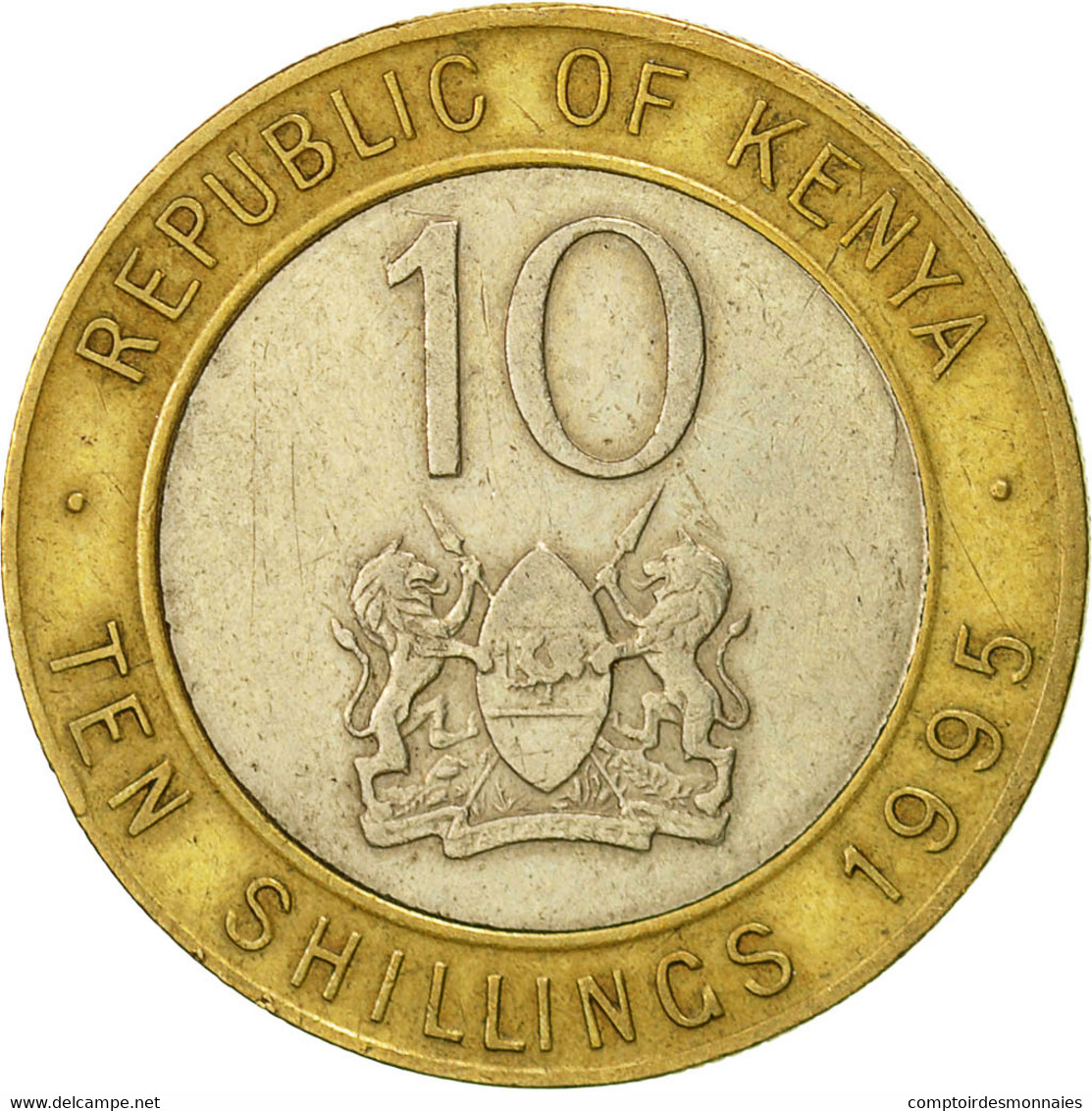 Monnaie, Kenya, 10 Shillings, 1995, British Royal Mint, TTB, Bi-Metallic, KM:27 - Brésil