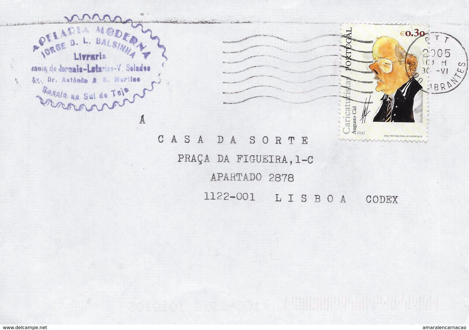 TIMBRES - STAMPS - LETTRE - PORTUGAL - 2005 - CARICATURISTES PORTUGAISES - AUGUSTO CID - Lettres & Documents