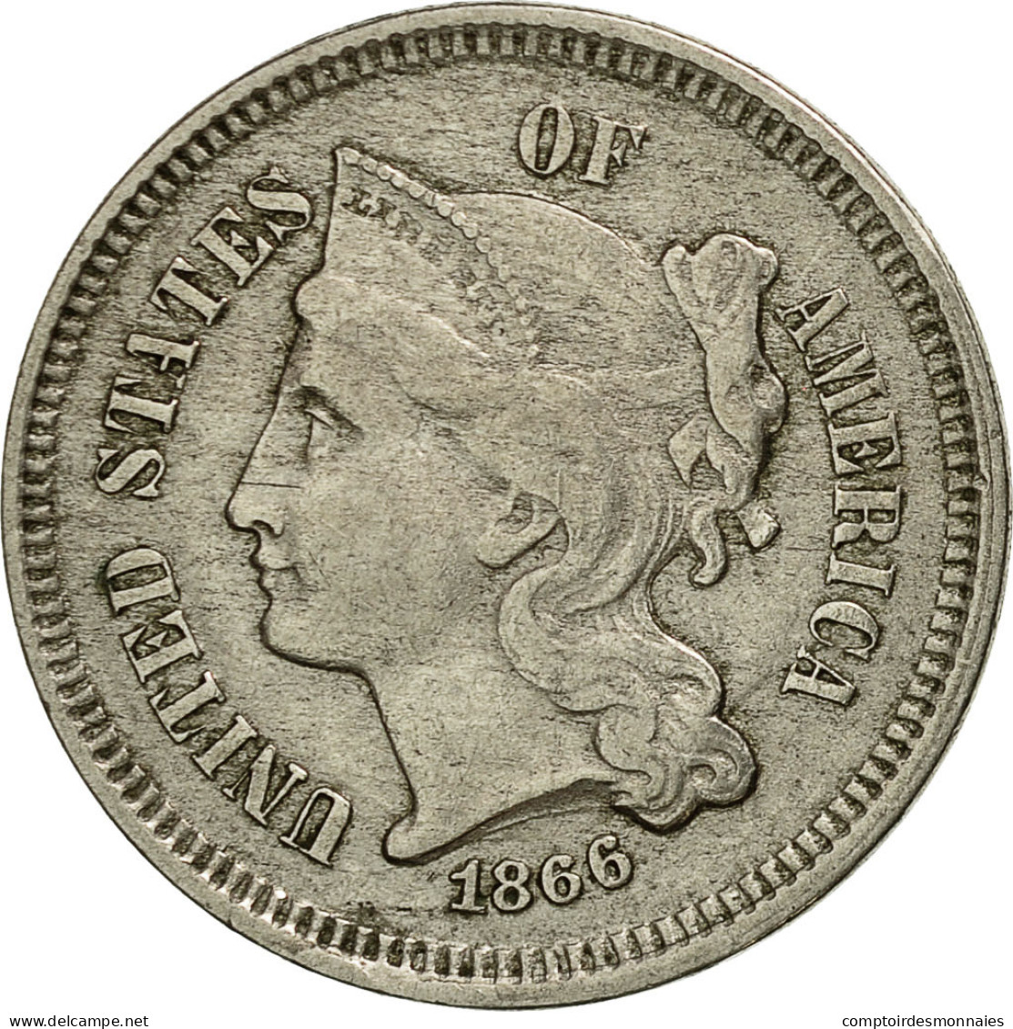 Monnaie, États-Unis, Nickel 3 Cents, 1866, U.S. Mint, Philadelphie, TTB+ - 2, 3 & 20 Cents