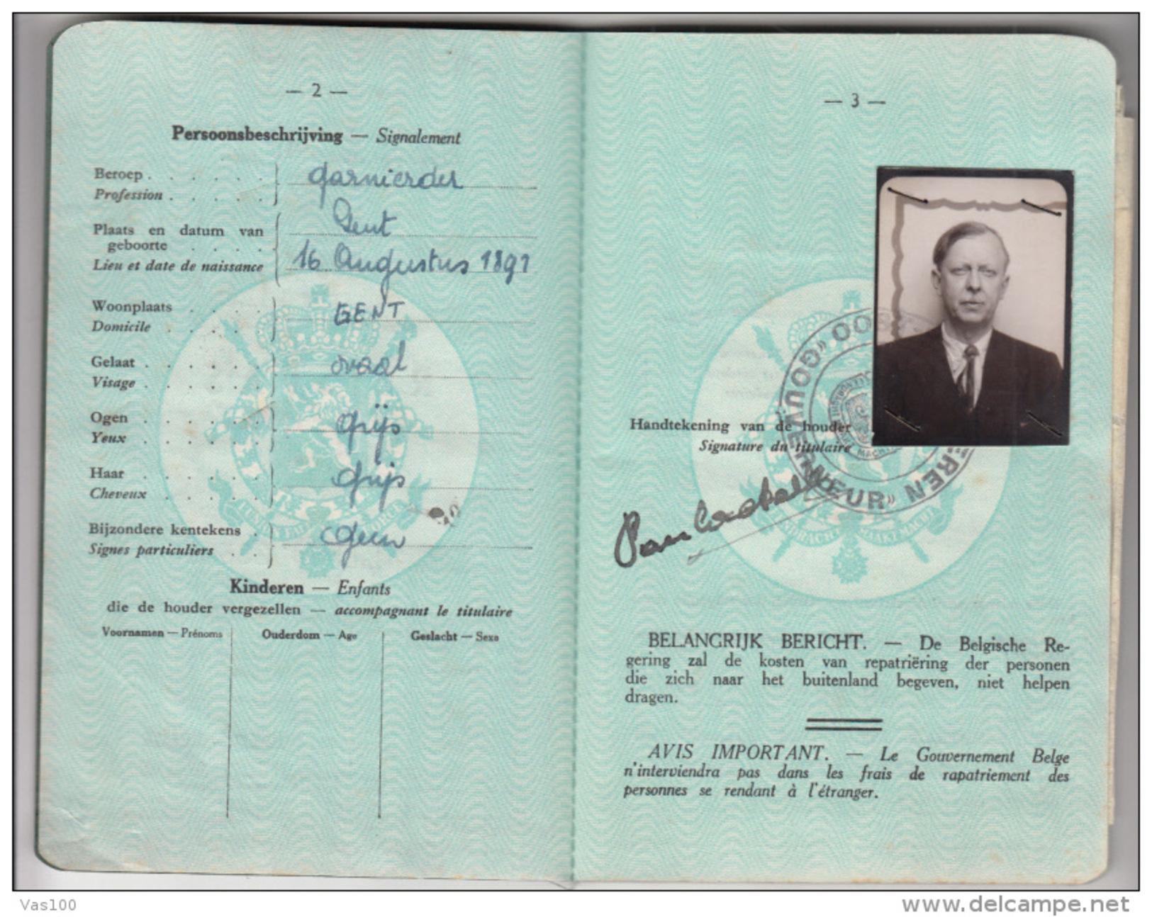 PASSPORT, PHOTO ID, REVENUE STAMP, 46 PAGES, 1949, BELGIUM - Historical Documents