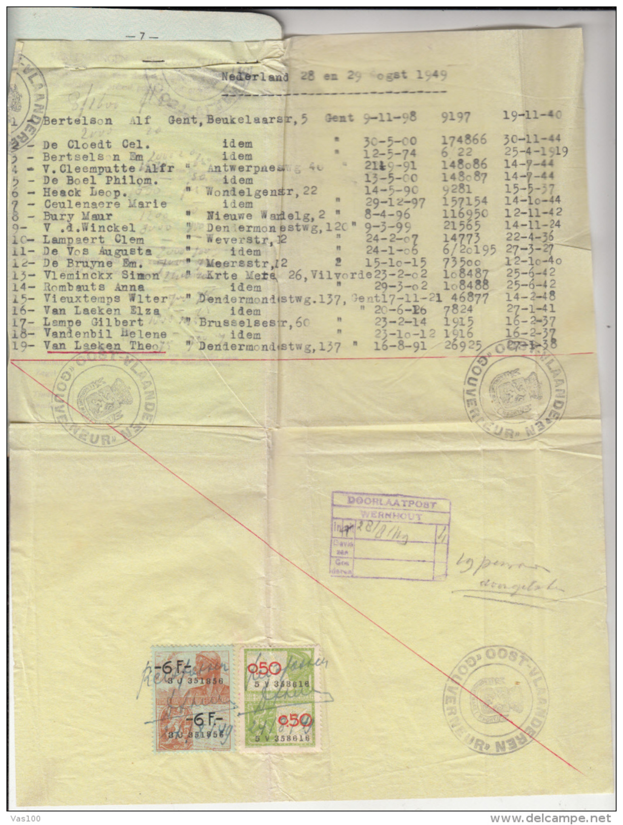 PASSPORT, PHOTO ID, REVENUE STAMP, 46 PAGES, 1949, BELGIUM - Historical Documents