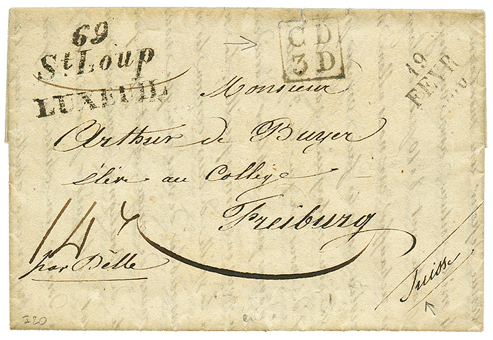 HAUTE SAONE : 1830 Double Cursive 69 ST LOUP/LUXEUIL + Dateur A + Marque D' Echange Encadrée CD/3D Sur Lettre Avec Texte - 1801-1848: Precursori XIX