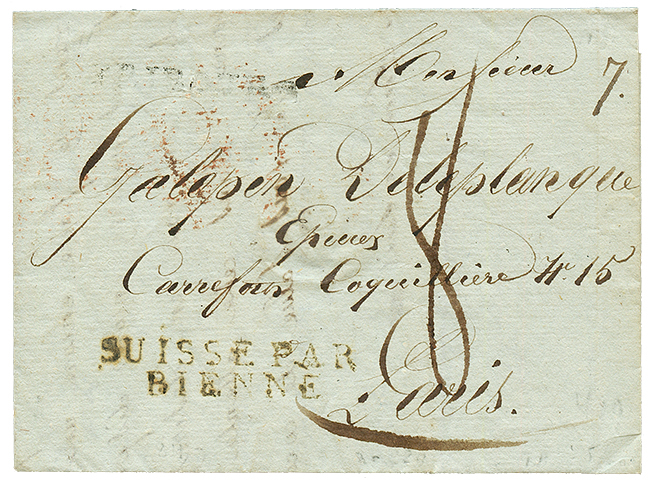 1811 SUISSE PAR BIENNE Sur Lettre Avec Texte Daté "FRIBOURG" Pour PARIS. RARE. TTB. - Bolli Militari (ante 1900)