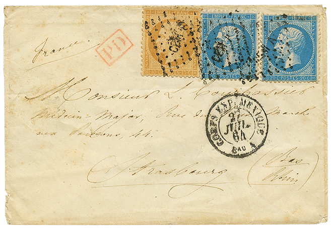 1864 10c + 20c(x2) Obl. CEMA + CORPS EXP. MEXIQUE Sur Enveloppe Pour La FRANCE. TB. - Bolli Militari (ante 1900)