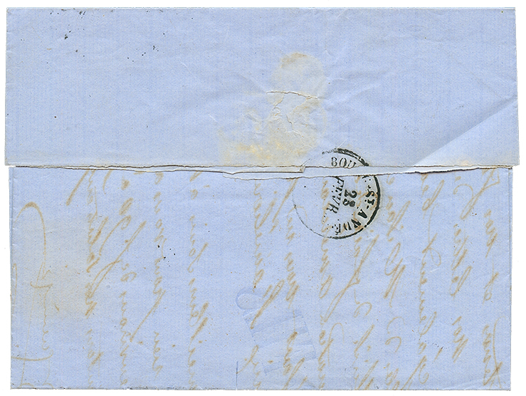 1862 20c(n°14) TTB Margé Obl. Cachet Baton 1818 Sur Lettre Avec Texte De LYON. Cote 850€. Superbe. - 1853-1860 Napoleone III