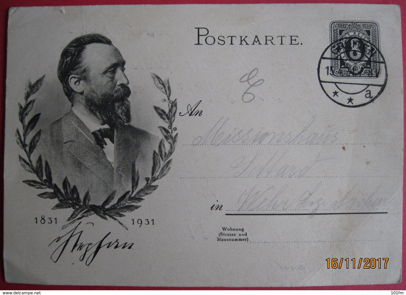 Ganzsache Postcard Stationery - Generalpostdirektor Heinrich Von Stephan, 1831-1931 - Other & Unclassified